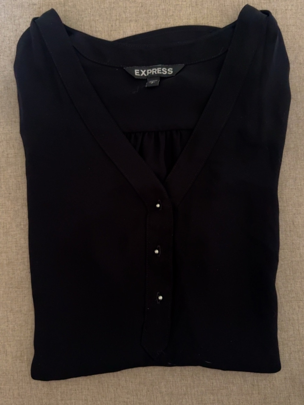 Express Black Button-Front V-Neck Blouse